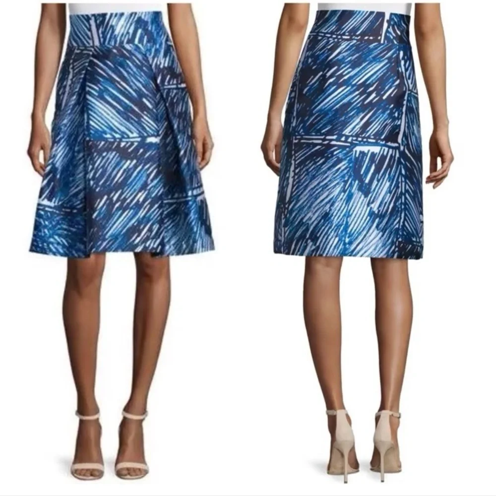 MILLY scribble print A-line midi skirt blue white size 4